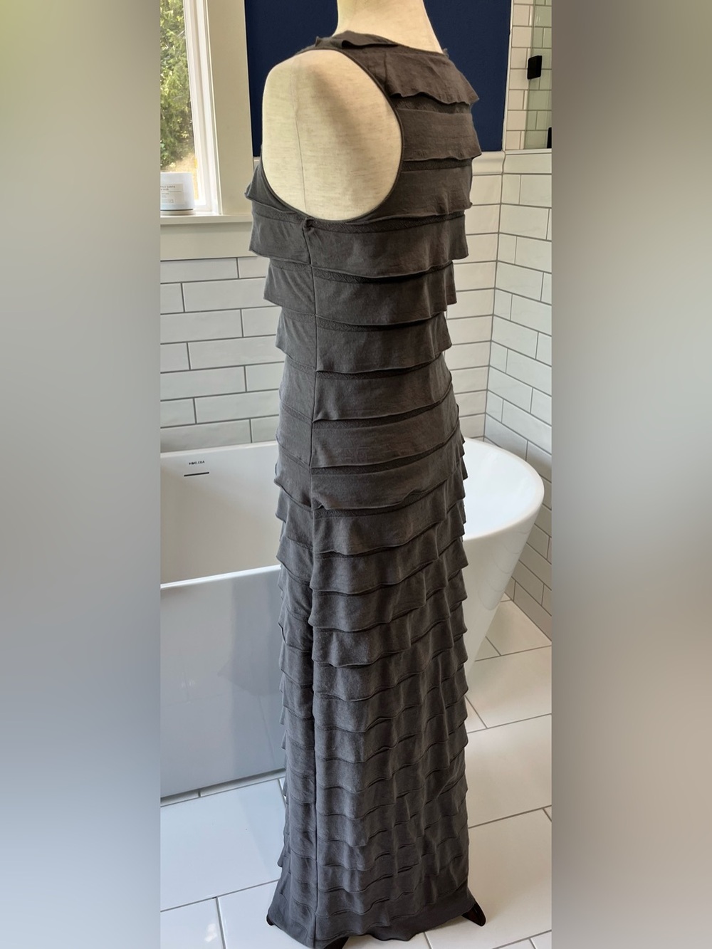 Max Studio Gray Tiered Scoop Neck Maxi Dress - Picture 6 of 13